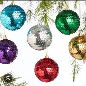 World Market Sequin Holiday Ornaments - 2 Sets Of 6. New In Box
